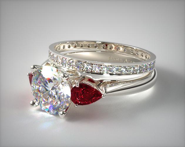 1115714019W | Three Stone Pear Ruby Engagement Ring and .26ct Pave