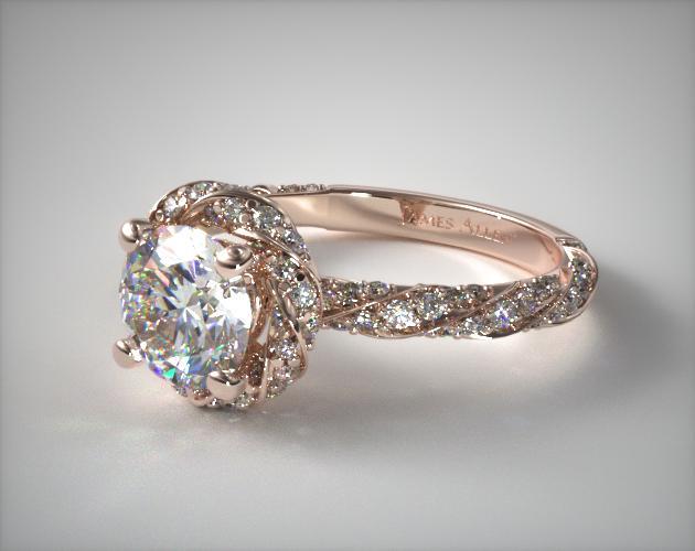 Twisted Pave Halo Engagement Ring | 14K Rose Gold | 17037R14