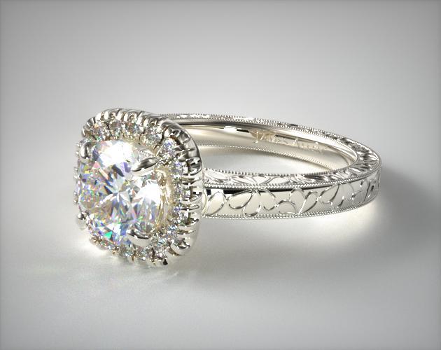 engagement rings, vintage, 14k white gold hand engraved james allen