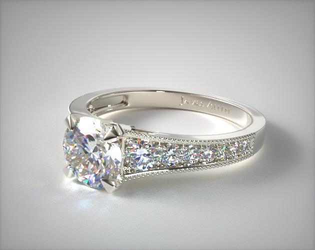 Reverse Taper Milgrain Diamond Engagement Ring | 14K White ...