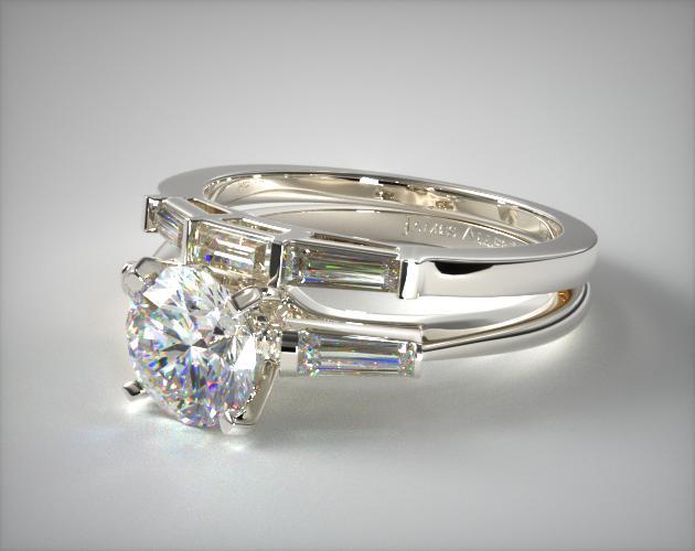 Tapered Baguette Diamond Wedding Set 18K White Gold 1715014201W