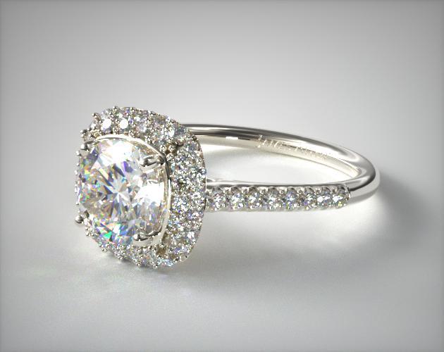 Cushion Outline Falling Edge Engagement Ring 14K White