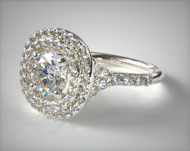 17973W14 | Split Shank Double Halo Pave Diamond Engagement