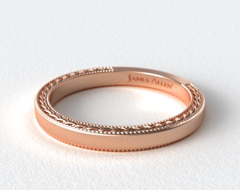 rose gold band etched rope 14k rings